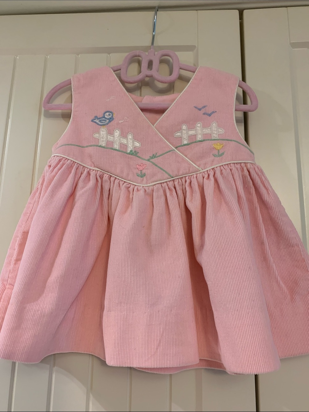 Vintage pink cord baby jumper embroidery